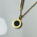 Gold Toned Roman Numeral Coin & Rectangle Link Necklace– Tarnish Resistant