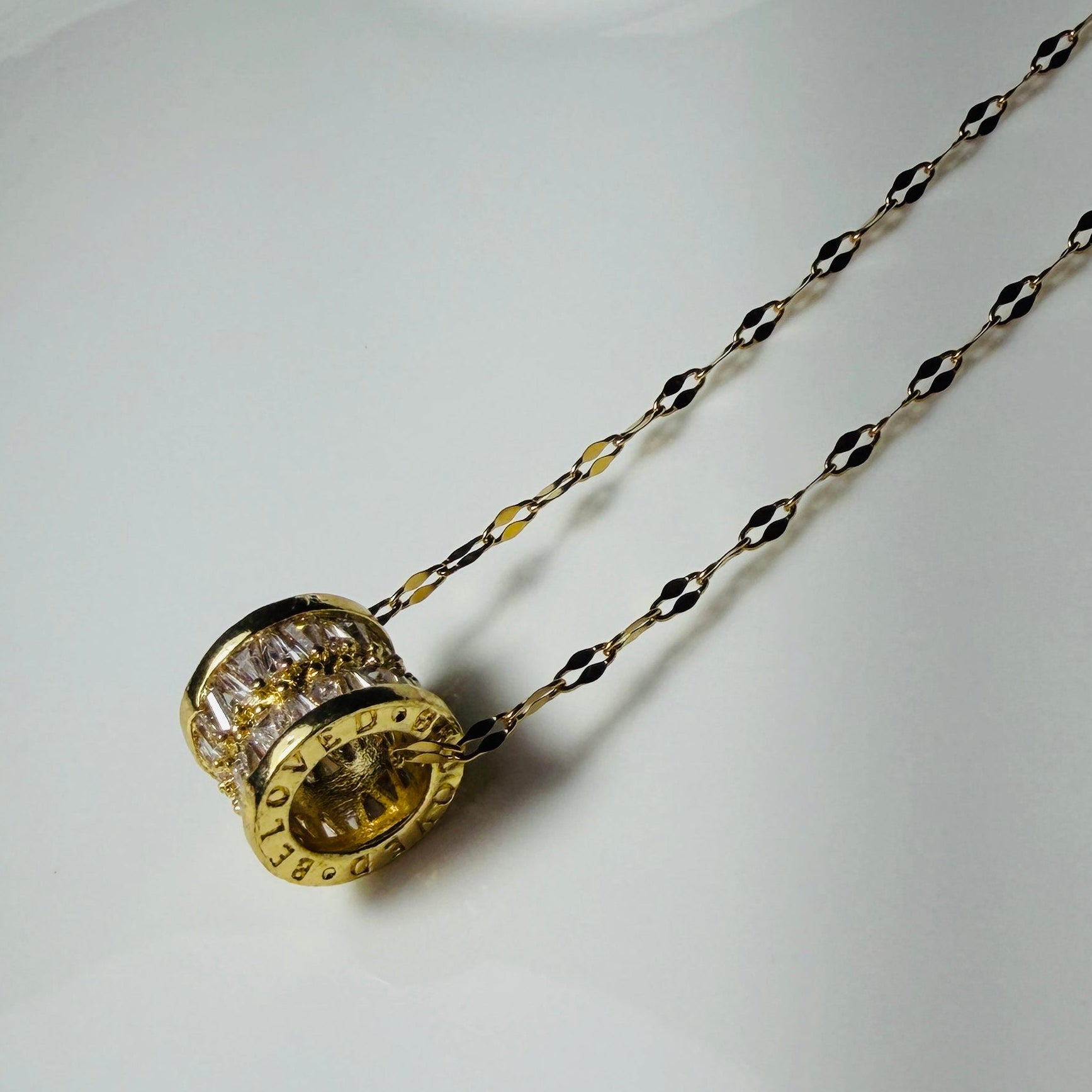 Cylinder Pave Crystal Pendant Necklace – Gold Toned & Tarnish Resistant