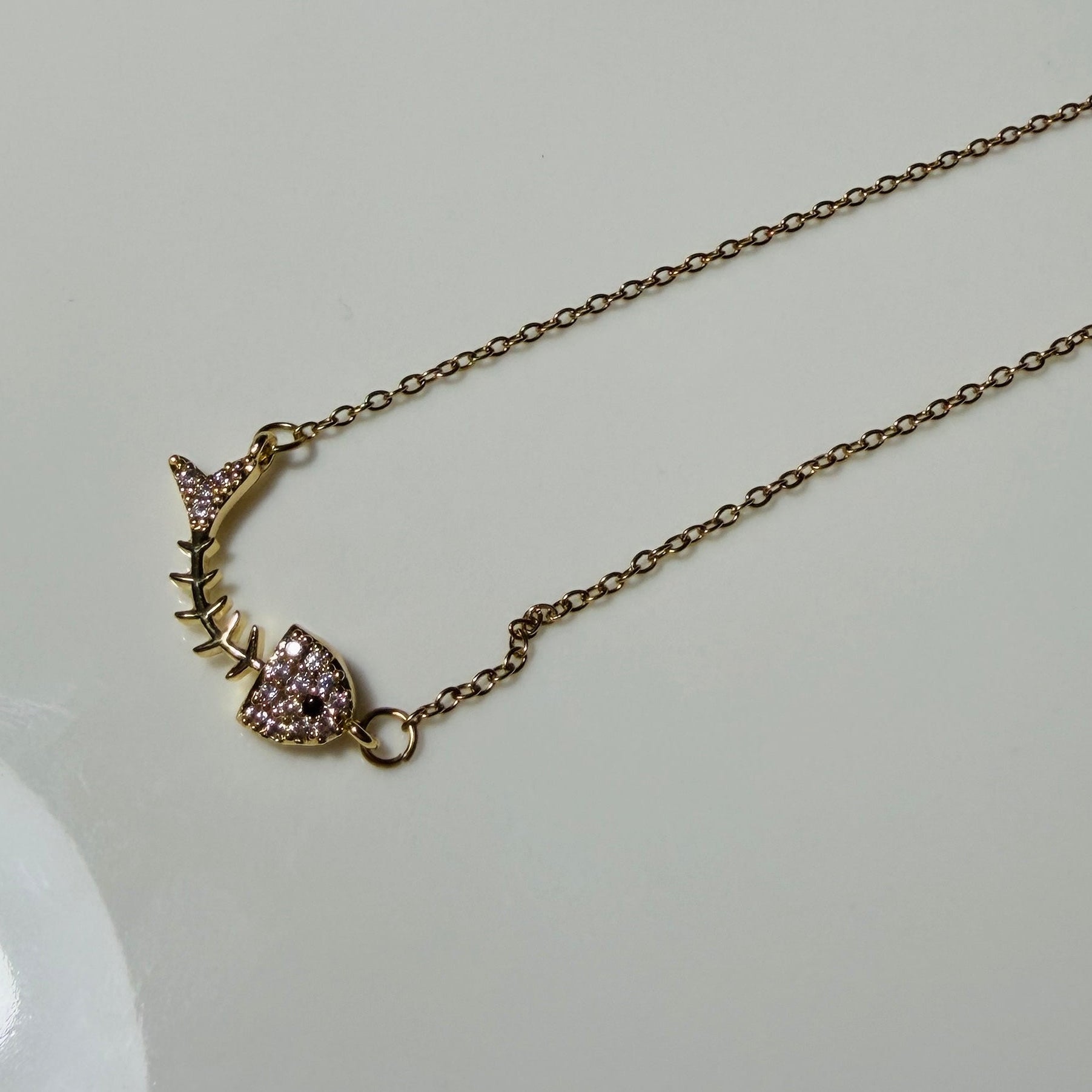 Curved Fish & Triangle Accent Pendant Necklace – Gold Toned & Tarnish Resistant