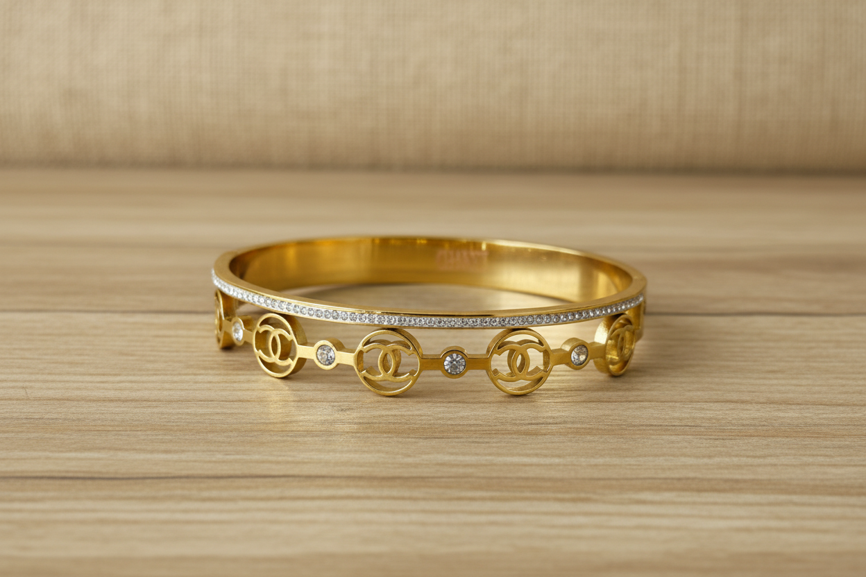 Elegant Double-Band "CC" Pavé Bangle