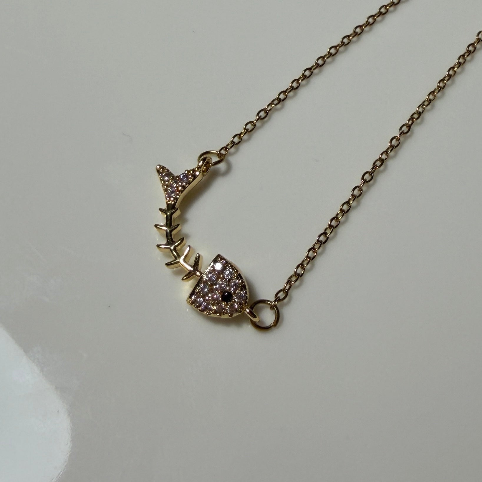 Curved Fish & Triangle Accent Pendant Necklace – Gold Toned & Tarnish Resistant