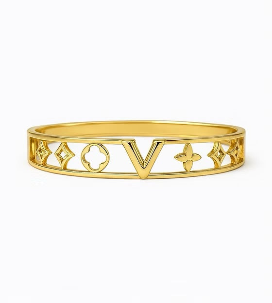 Monogram Icon V Cut-Out Bangle – Polished Gold Finish