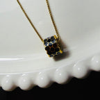 Black Onyx/Enamel Cylinder Beehive style Pendant Necklace – Gold Toned & Tarnish Resistant