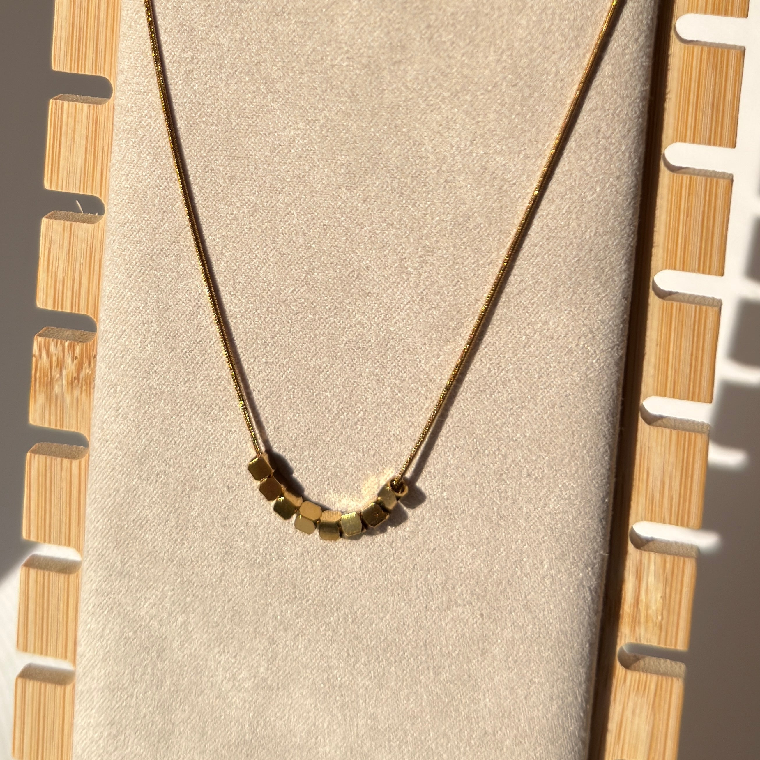 Minimalist Cube Bead Necklace – Gold-Toned & Tarnish Resistant