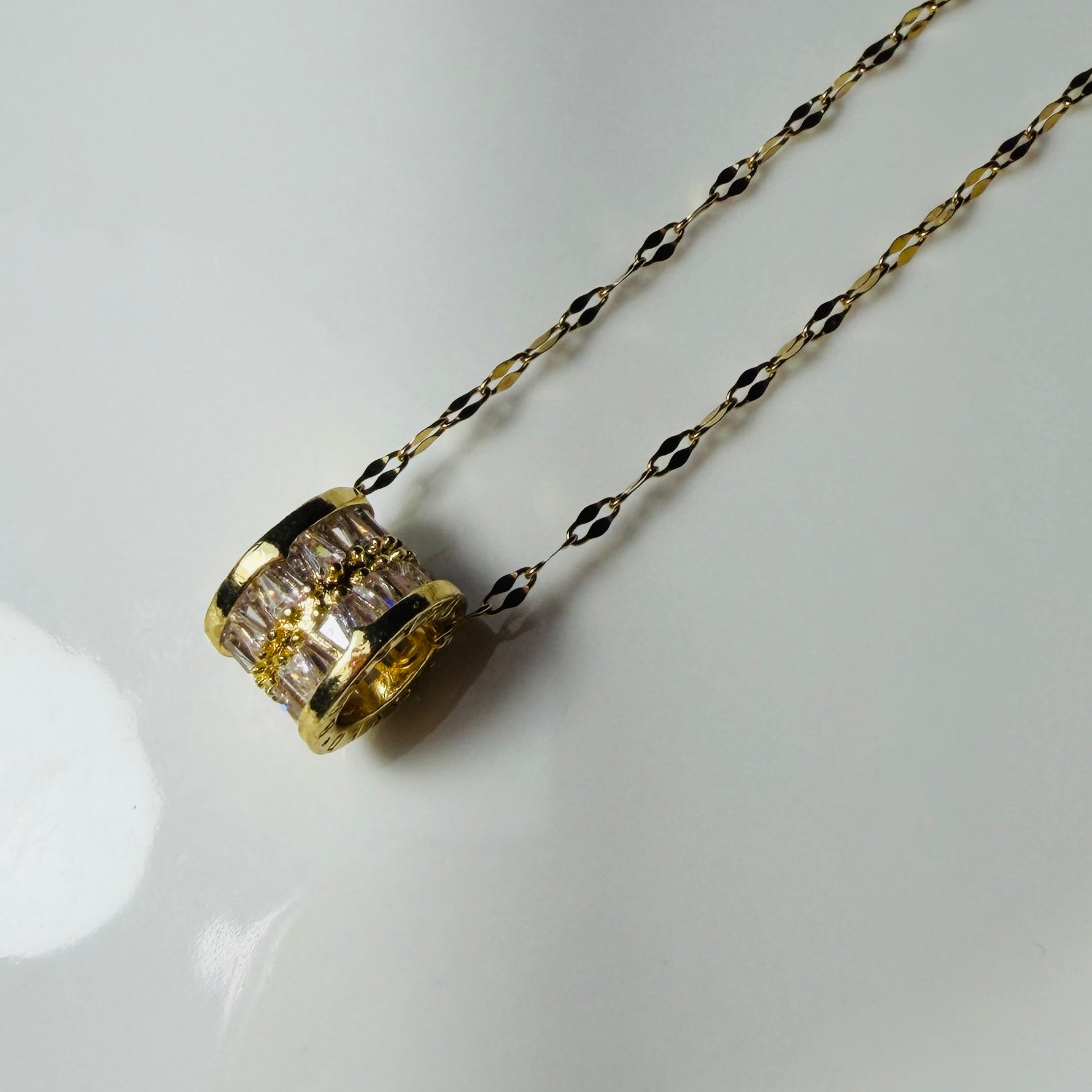 Cylinder Pave Crystal Pendant Necklace – Gold Toned & Tarnish Resistant