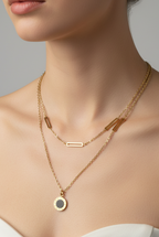 Gold Toned Roman Numeral Coin & Rectangle Link Necklace– Tarnish Resistant