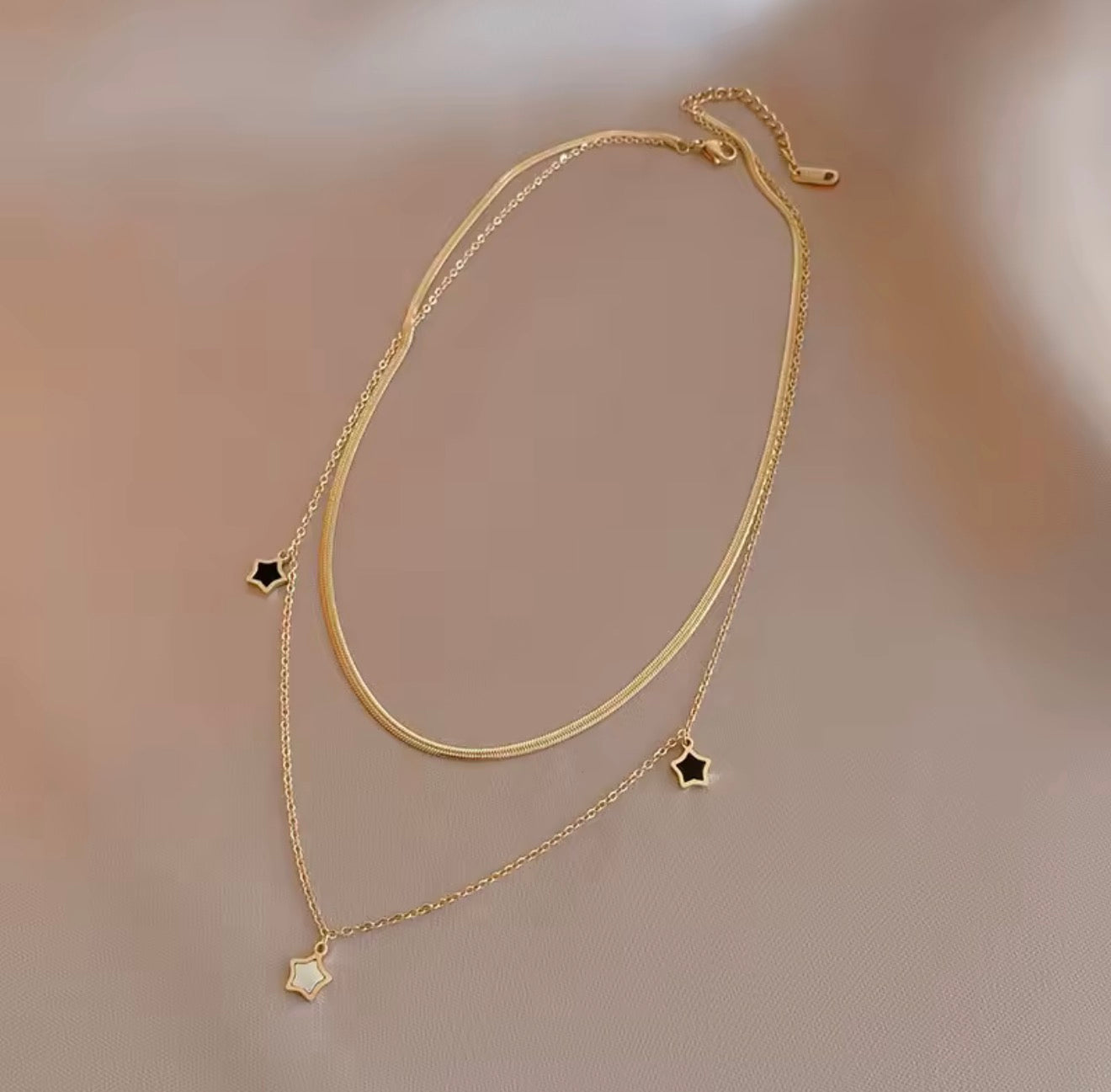 Layered Herringbone & Star Charm Necklace – Gold Toned & Tarnish Resistant