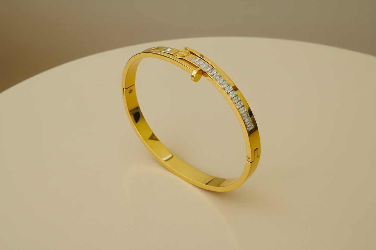 Luxe Pave Nail Bangle - 18K Gold Plated