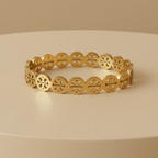 Gold-Tone Geometric Medallion Cuff – Polished Open-Link Bangle