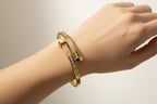 Gold Nail-Style Stainless Steel Bangle Bracelet – Non-Tarnish & Waterproof