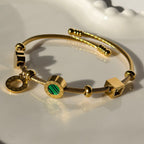 Gold Stainless Steel Cable Bracelet with Roman Numeral Charms – Adjustable & Non-Tarnish