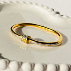 Gold-Toned Stainless Steel Crystal Bangle Bracelet – Durable & Water-resistant
