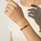 Roman Numeral & Crystal Accent Bangle Bracelet – Gold Toned & Tarnish Resistant