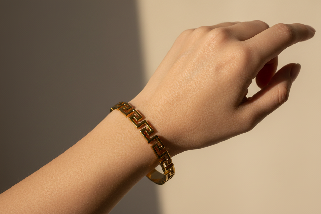 Greek Key Link Bracelet – Gold Toned & Tarnish Resistant