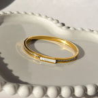 White Mother-of-Pearl & Crystal Accent Bangle Bracelet – Gold Toned & Tarnish Resistant