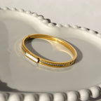 White Mother-of-Pearl & Crystal Accent Bangle Bracelet – Gold Toned & Tarnish Resistant