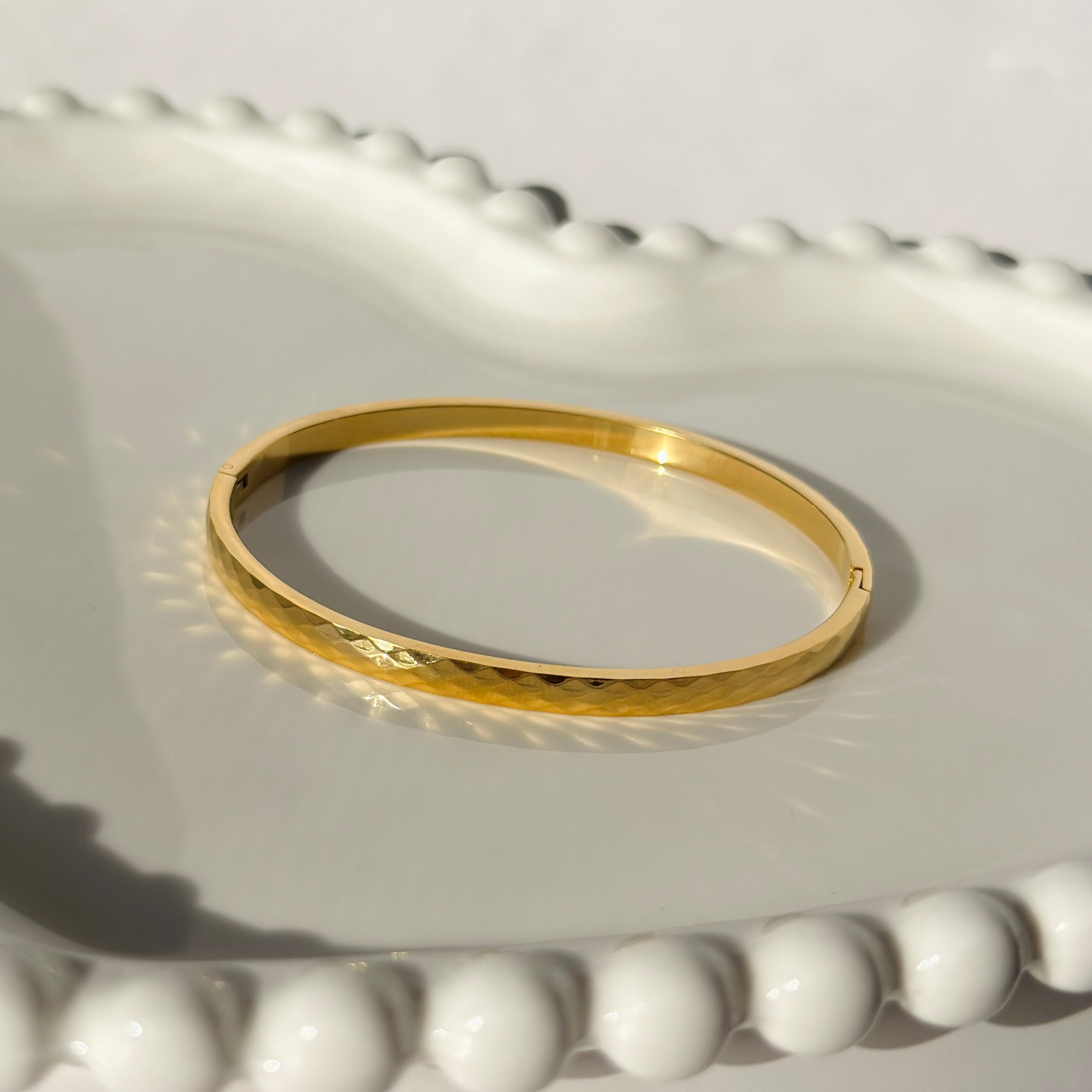 Wide Hammered Bangle Bracelet – Gold Toned & Tarnish Resistant