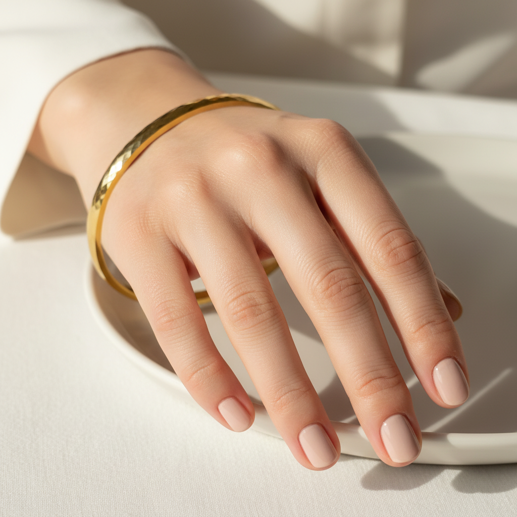 Wide Hammered Bangle Bracelet – Gold Toned & Tarnish Resistant