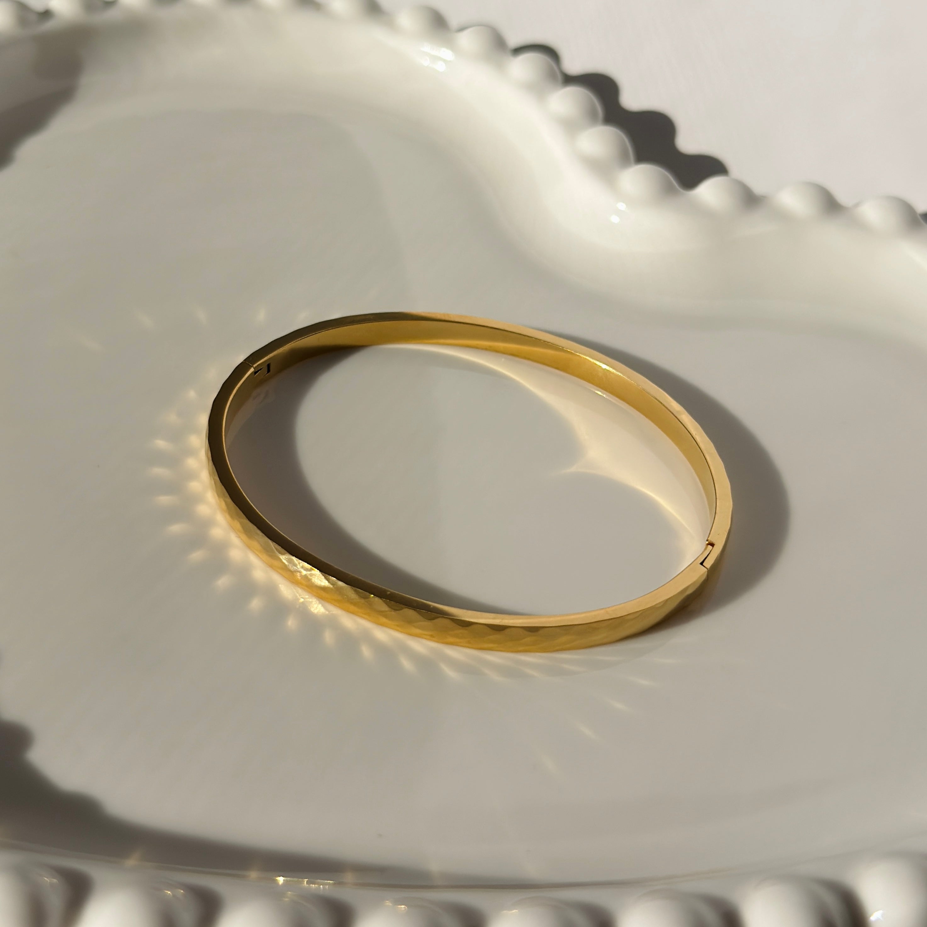 Wide Hammered Bangle Bracelet – Gold Toned & Tarnish Resistant