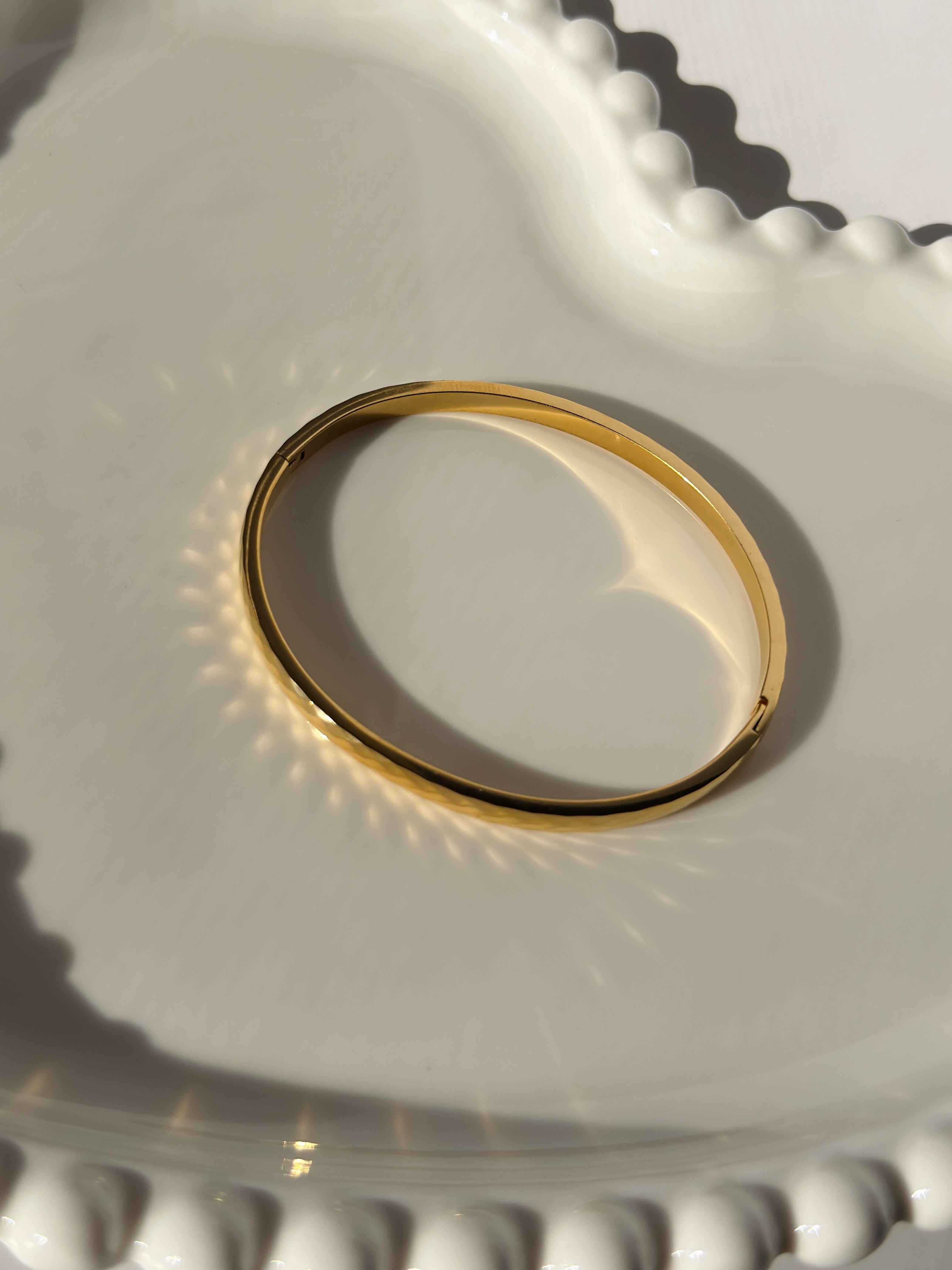 Wide Hammered Bangle Bracelet – Gold Toned & Tarnish Resistant