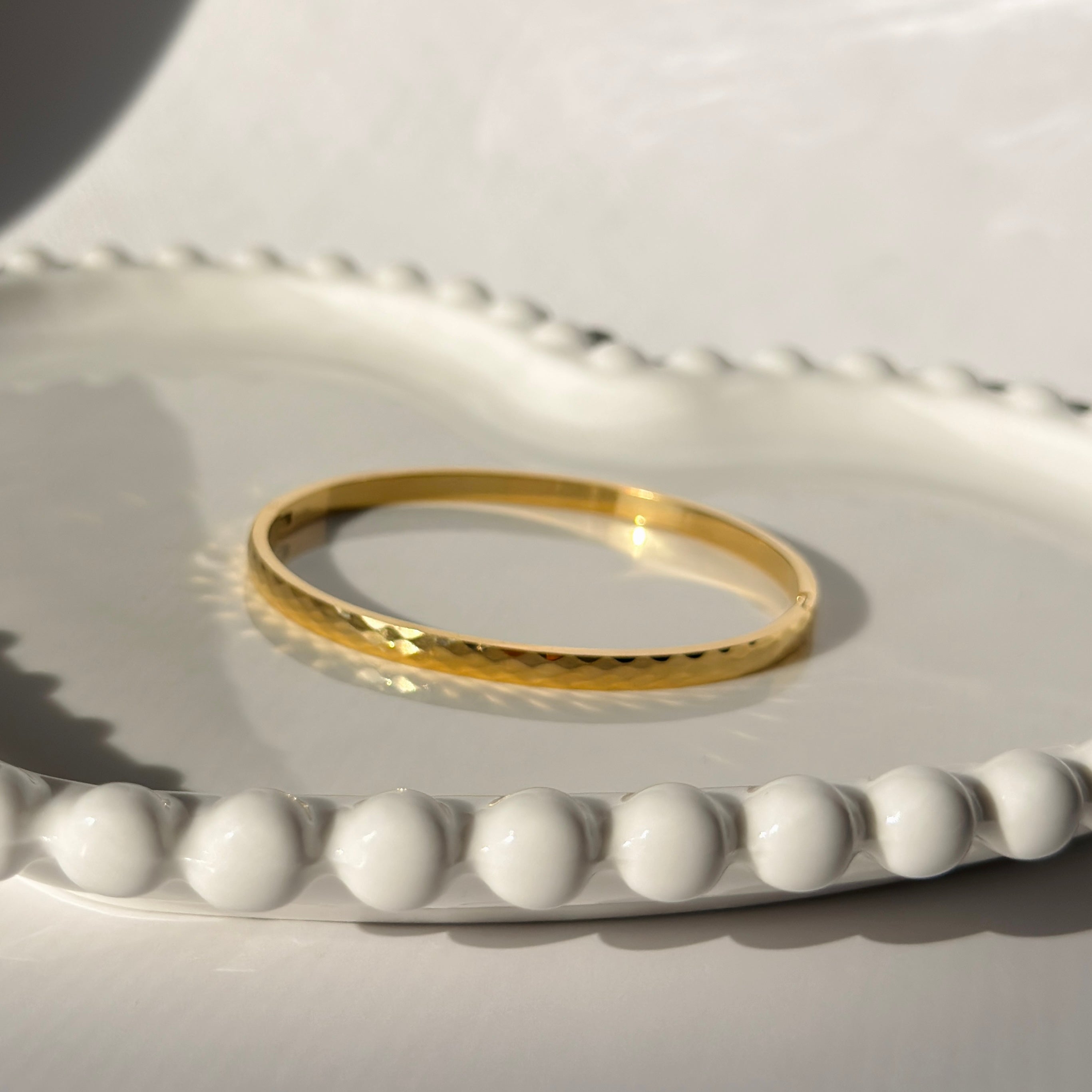 Wide Hammered Bangle Bracelet – Gold Toned & Tarnish Resistant