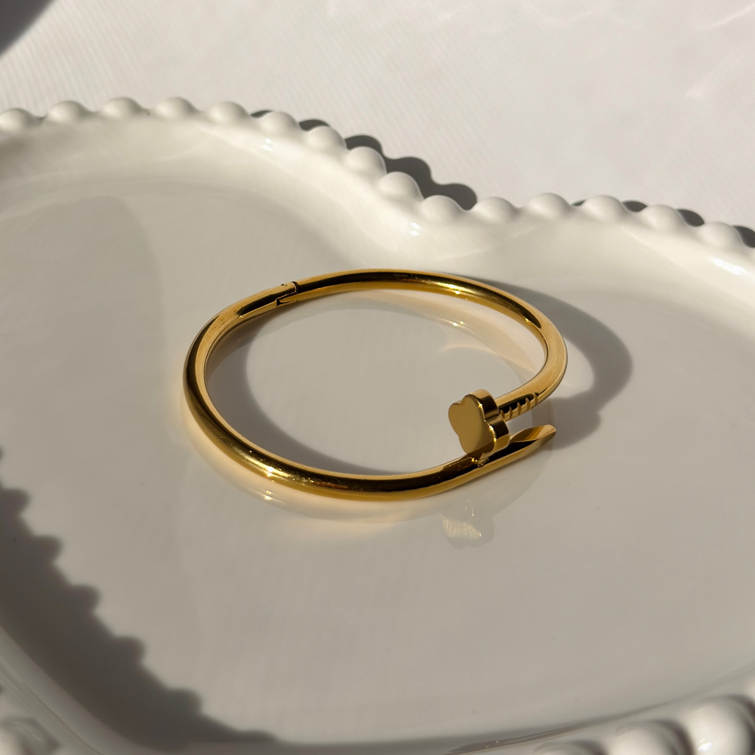 Nail Motif Bangle Bracelet – Gold Toned & Tarnish Resistant