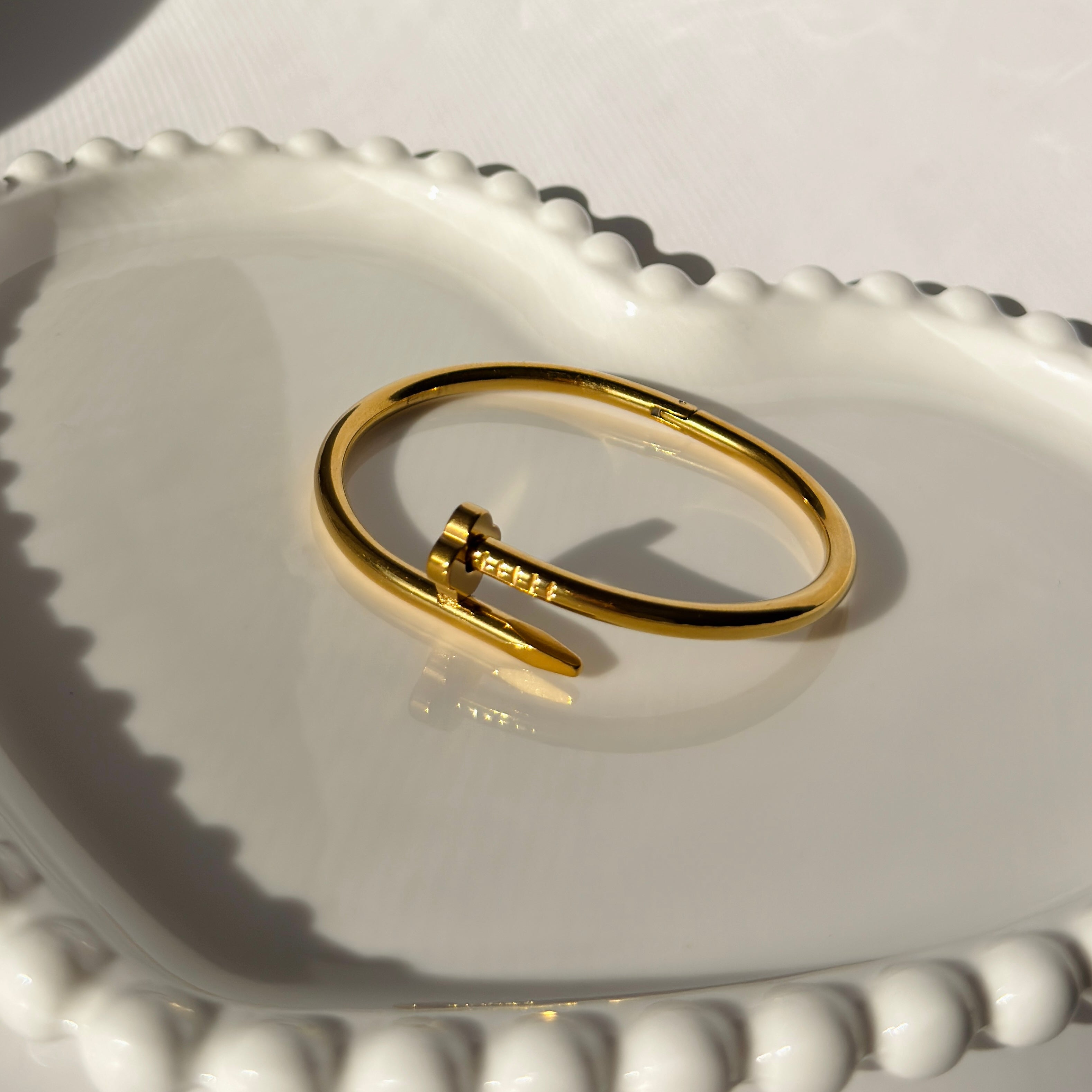 Nail Motif Bangle Bracelet – Gold Toned & Tarnish Resistant