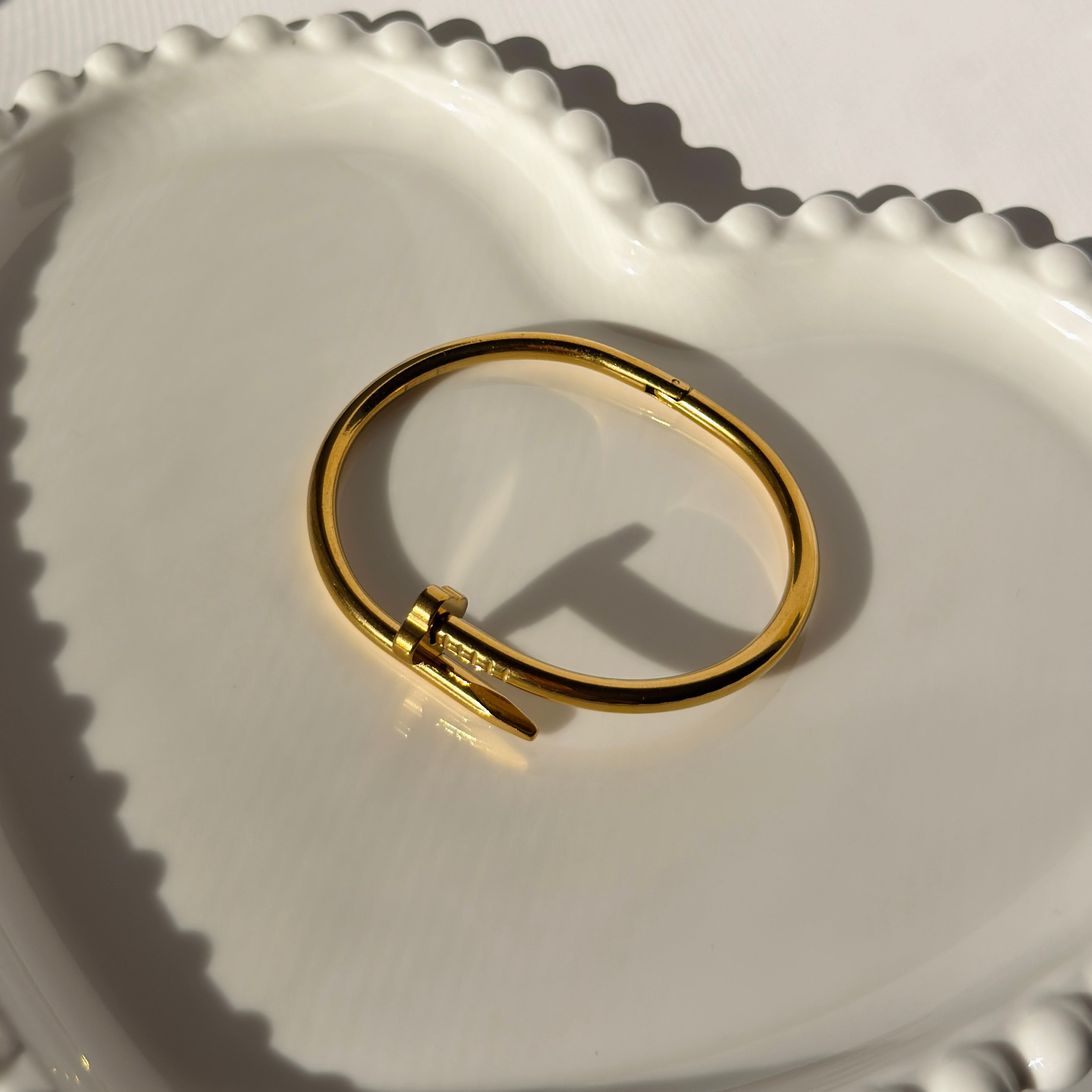 Nail Motif Bangle Bracelet – Gold Toned & Tarnish Resistant