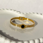 Roman Numeral & Black Onyx/Enamel Mesh Bracelet – Gold Toned & Tarnish Resistant