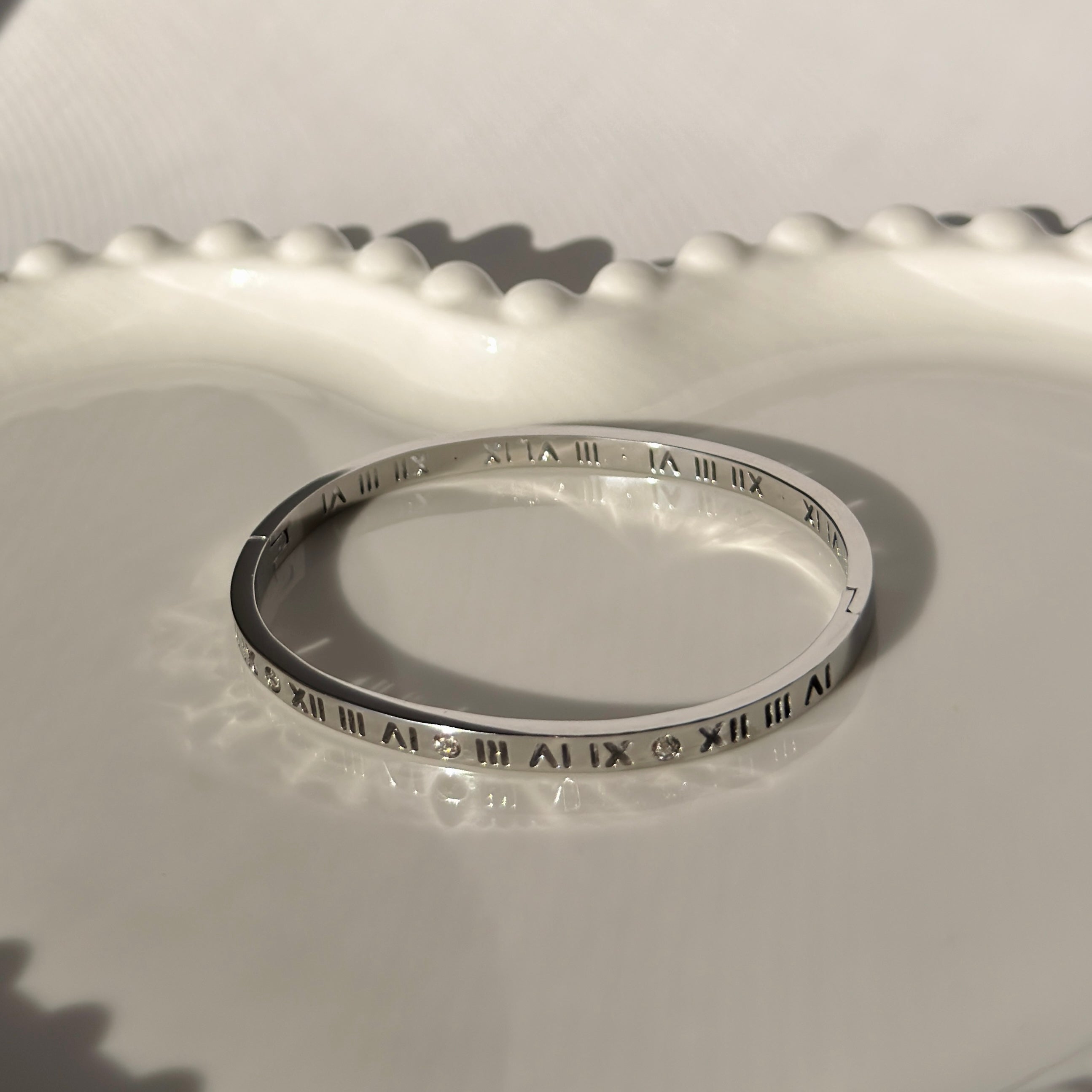 Roman Numeral & Crystal Accent Bangle Bracelet – Gold Toned & Tarnish Resistant