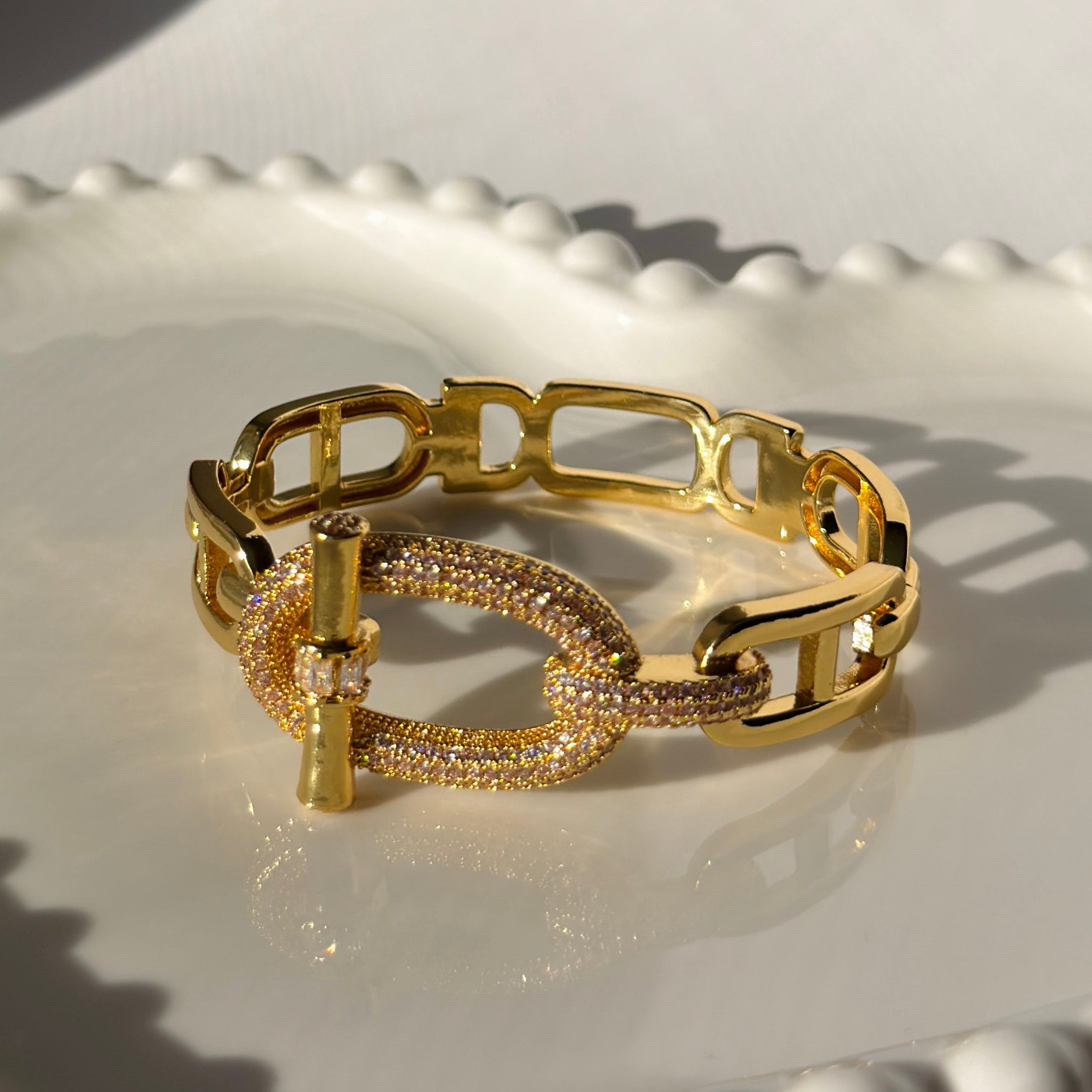 Luxury Gold and Silver Tone Pavé Link Bangle