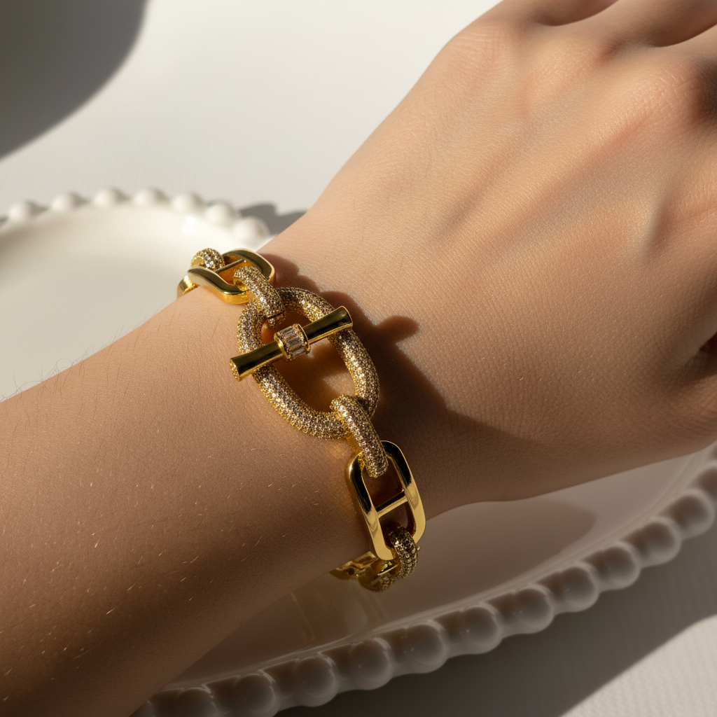 Luxury Gold and Silver Tone Pavé Link Bangle