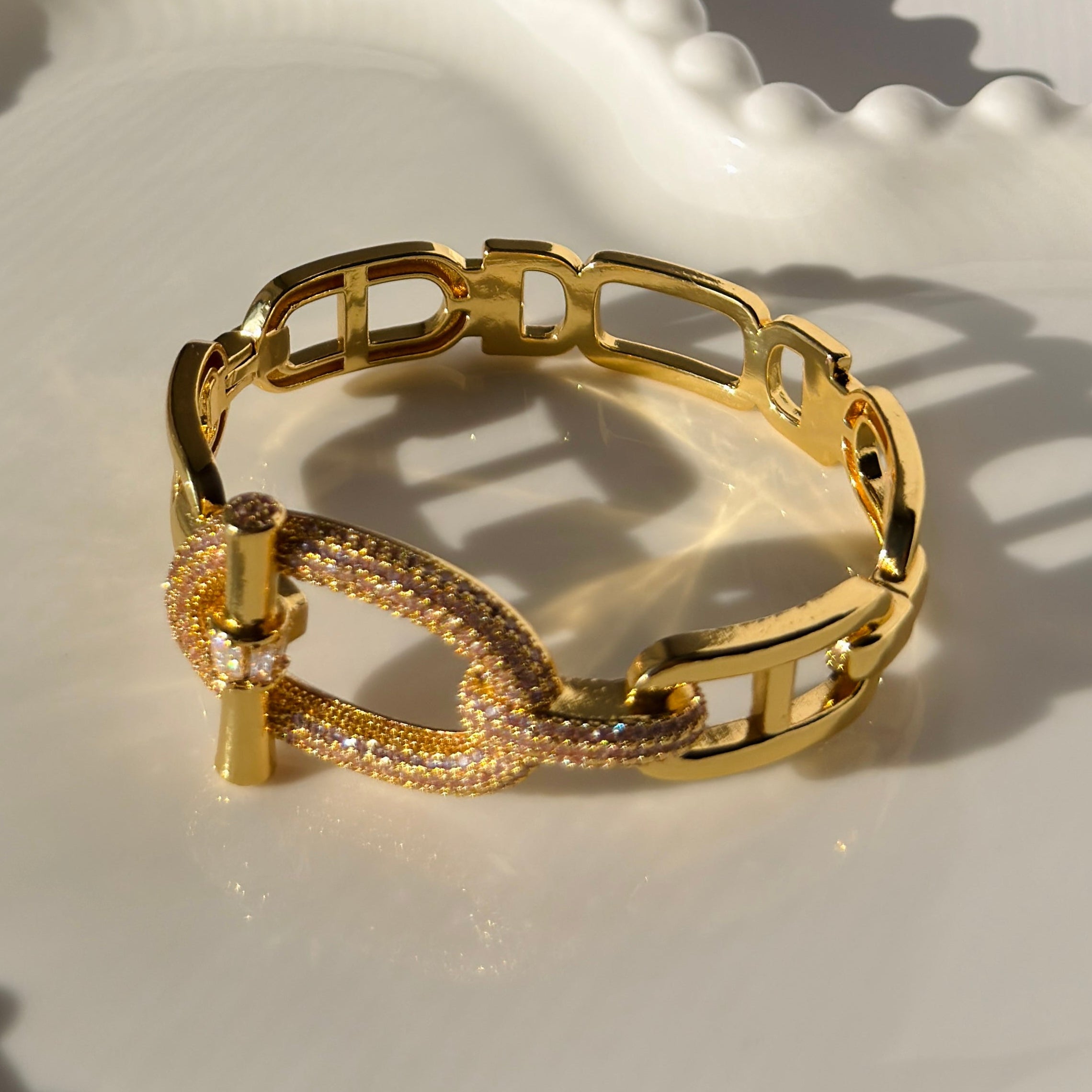 Luxury Gold and Silver Tone Pavé Link Bangle