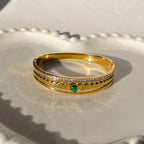 Elegant Green Zircon Heart Cuff Bangle
