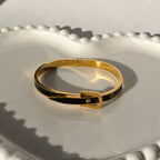 Black Enamel Buckle Bangle Bracelet – Gold Toned & Tarnish Resistant