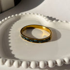 Black Enamel & Evil Eye Motif Bangle Bracelet – Gold Toned & Tarnish Resistant