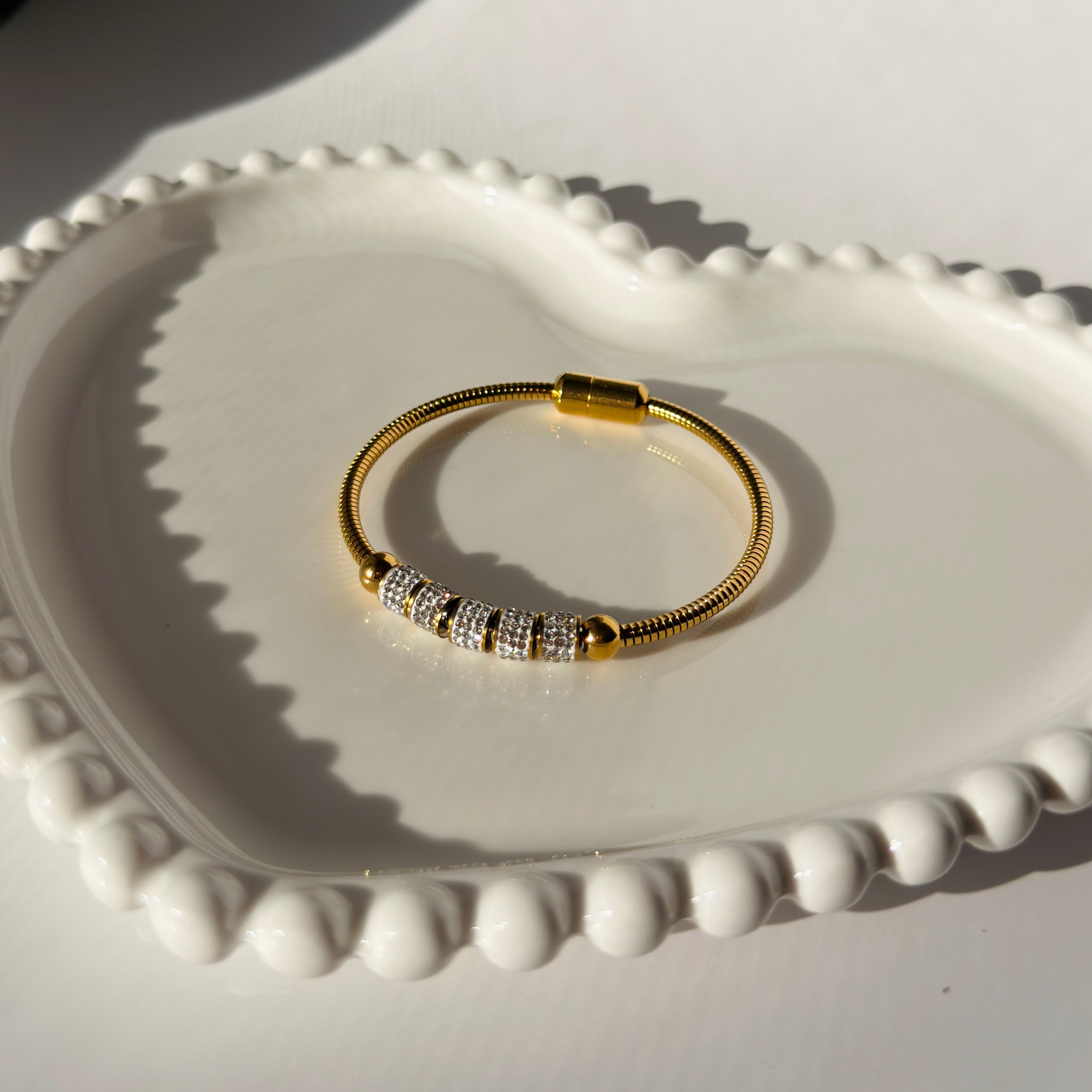 Magnetic Pave Crystal Bead Slider Bracelet – Gold Toned & Tarnish Resistant