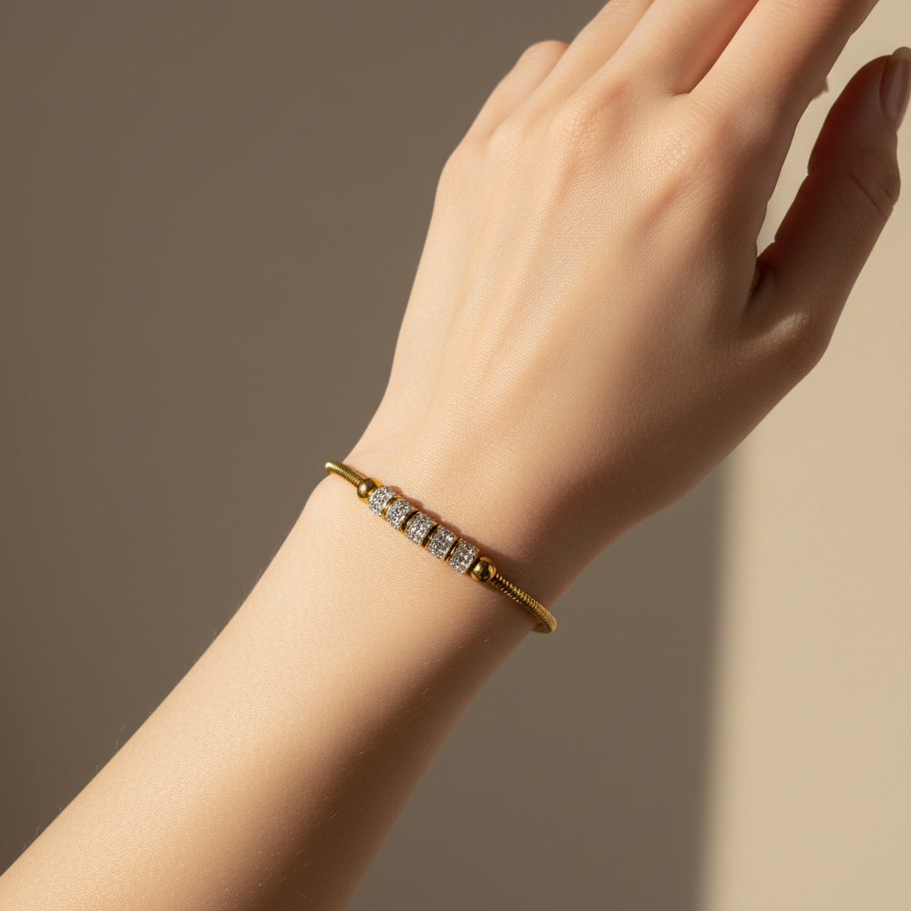 Magnetic Pave Crystal Bead Slider Bracelet – Gold Toned & Tarnish Resistant