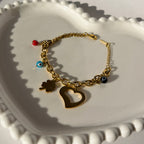 Heart, Clover & Evil Eye Charm Bracelet – Gold Toned & Tarnish Resistant