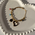 Heart, Clover & Evil Eye Charm Bracelet – Gold Toned & Tarnish Resistant