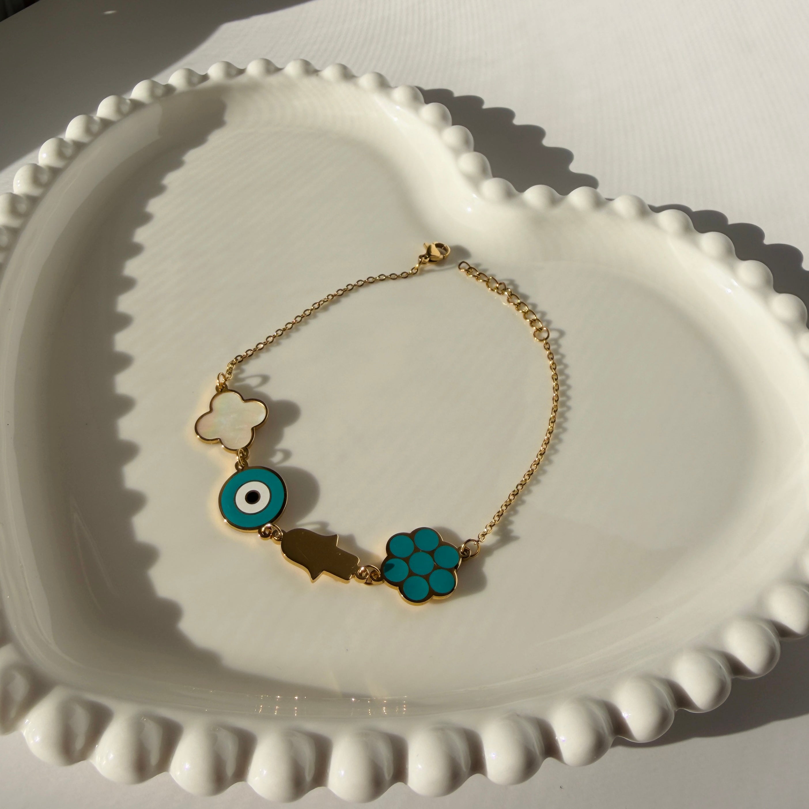 Cloud, Evil Eye & Hamsa Charm Bracelet – Gold Toned & Tarnish Resistant