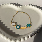 Cloud, Evil Eye & Hamsa Charm Bracelet – Gold Toned & Tarnish Resistant