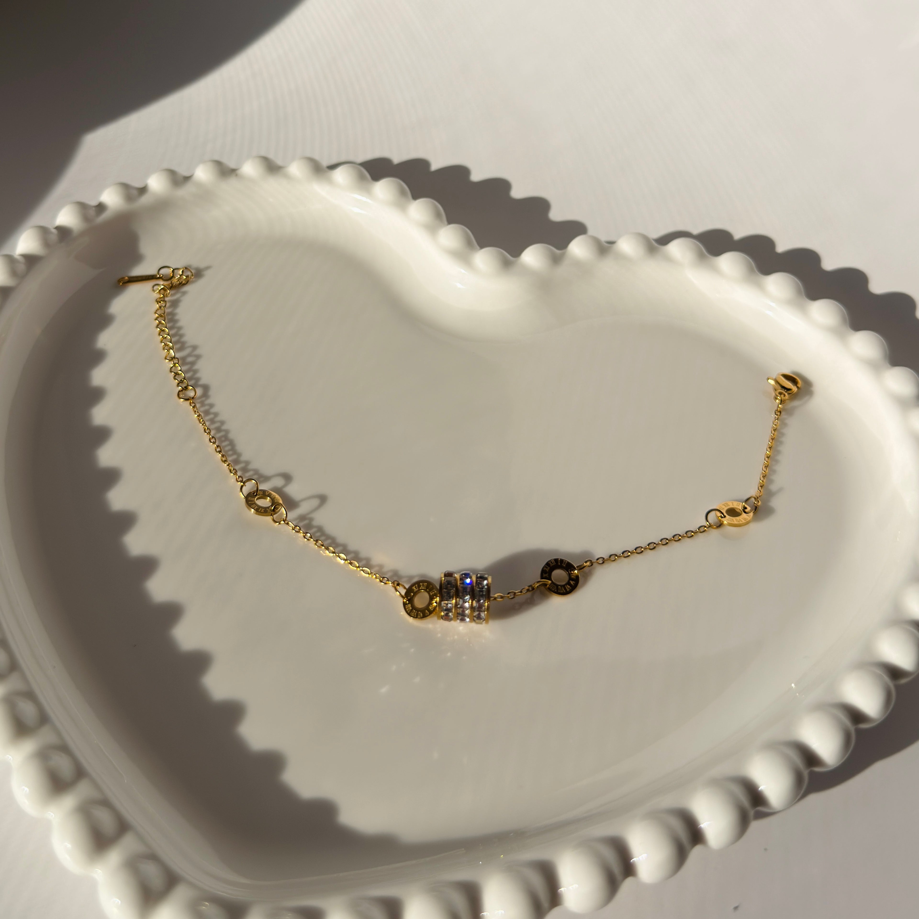 Pave Cylinder Charm Adjustable Bracelet – Gold Toned & Tarnish Resistant