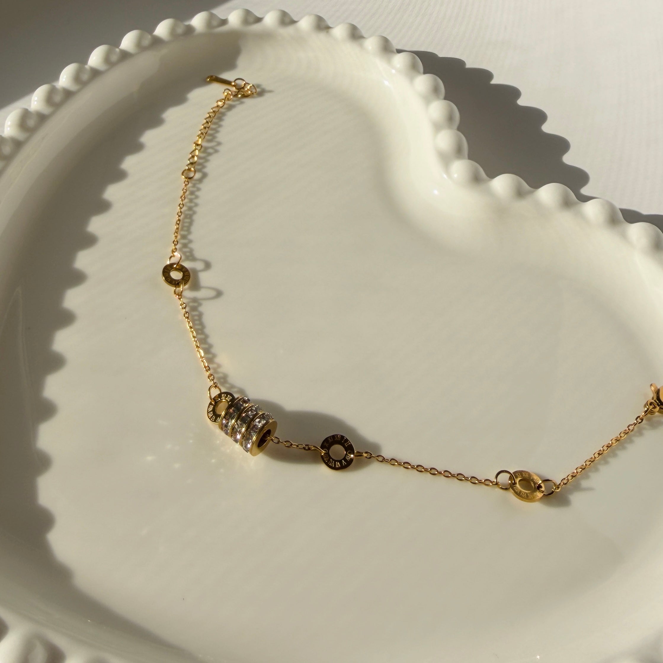 Pave Cylinder Charm Adjustable Bracelet – Gold Toned & Tarnish Resistant