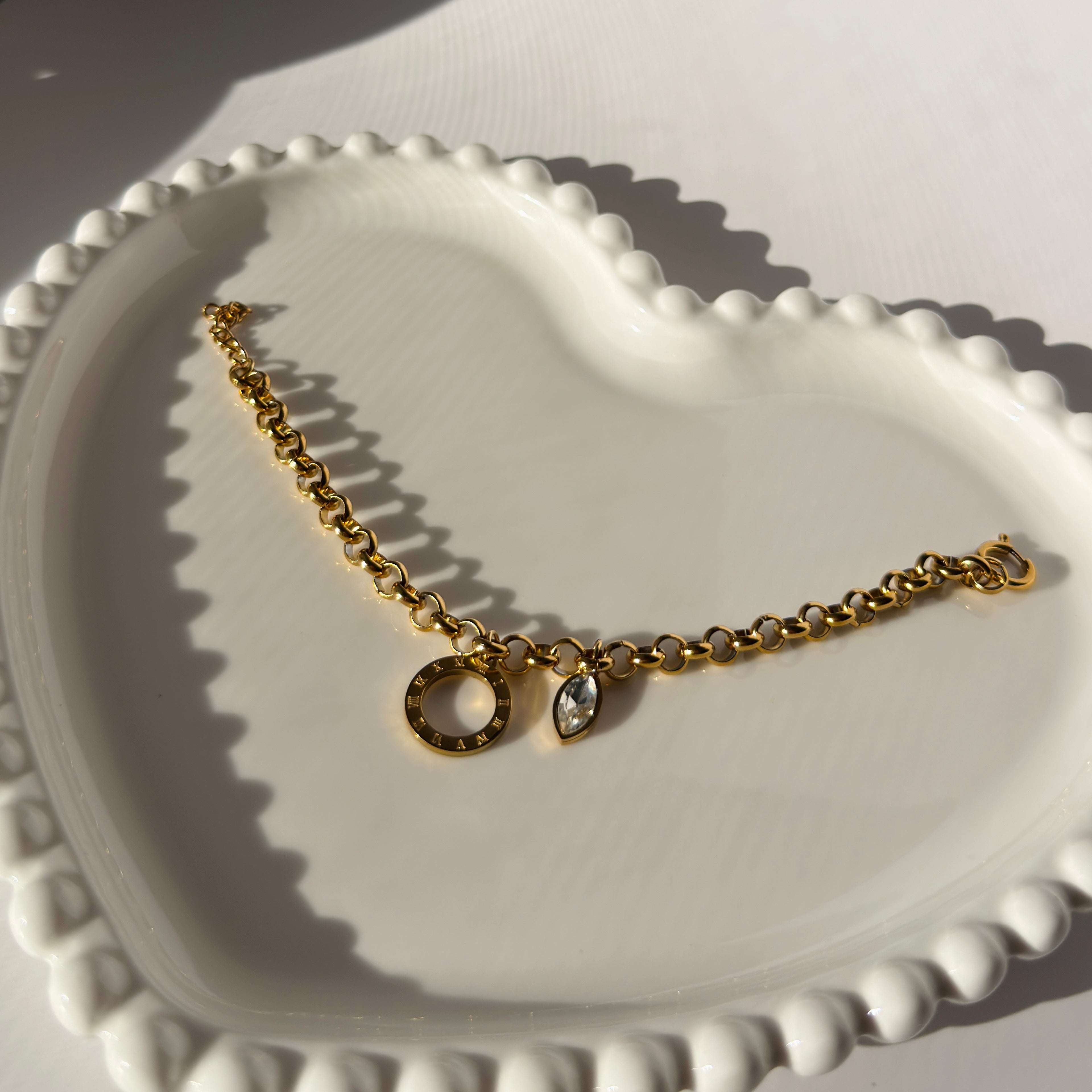 Roman Numeral Ring Charm Chain Bracelet – Gold Toned & Tarnish Resistant