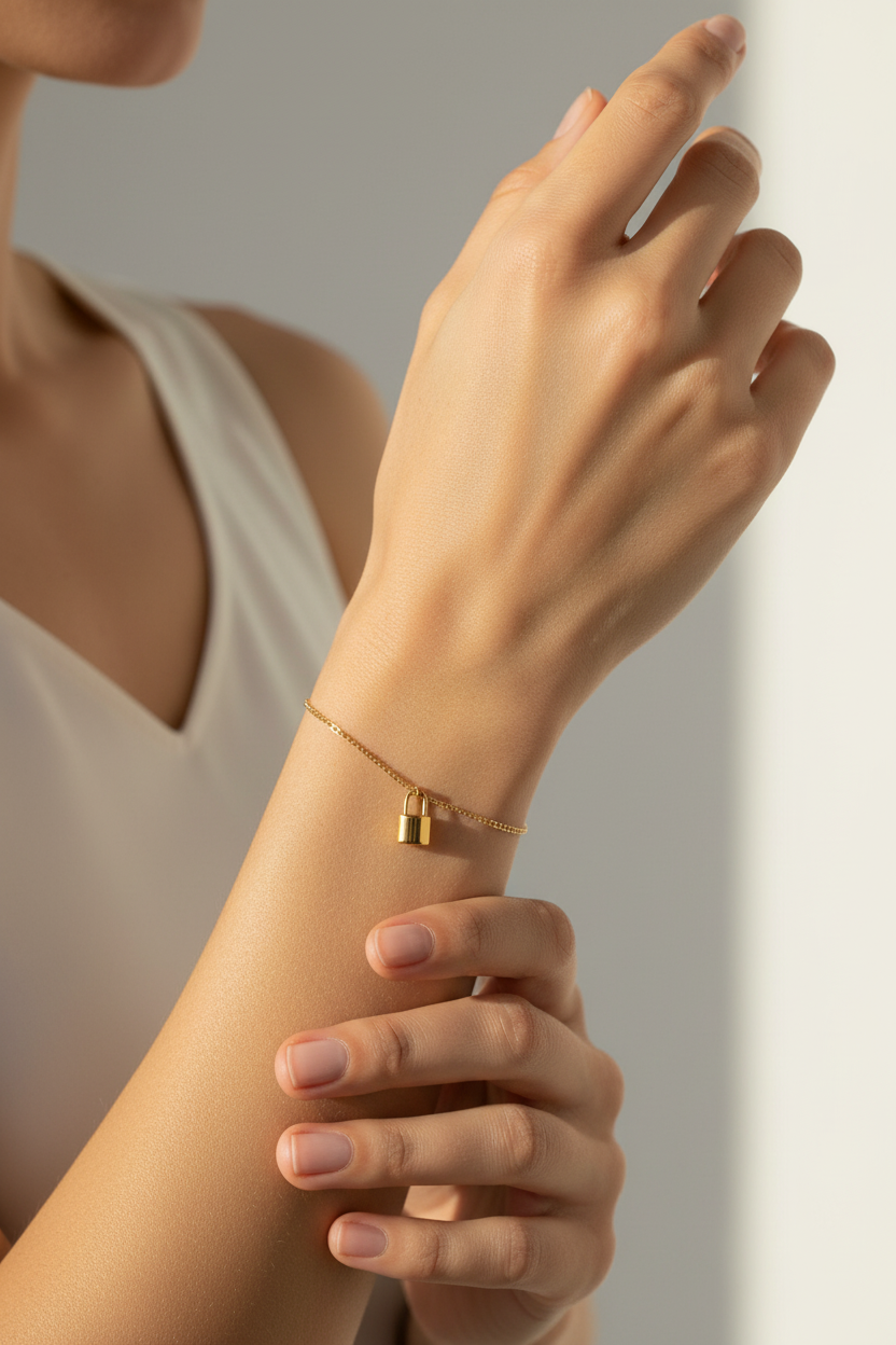 Minimalist Padlock Charm Bracelet – Gold Toned & Tarnish Resistant