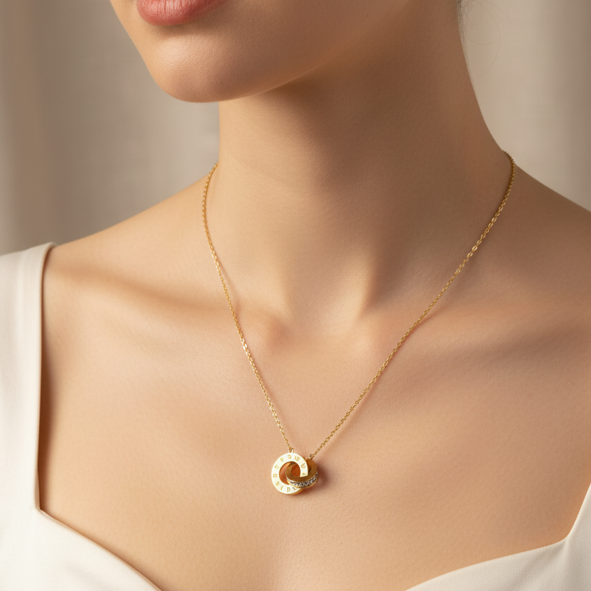 Roman Numeral Interlocking Ring Necklace – Durable & Tarnish-Resistant