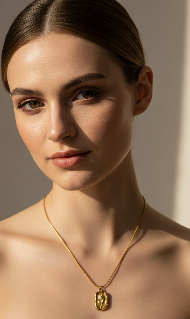 Embossed Tulip Pendant Necklace – Gold Toned & Tarnish Resistant