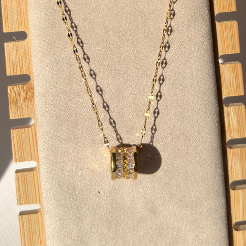 Cylinder Pave Crystal Pendant Necklace – Gold Toned & Tarnish Resistant