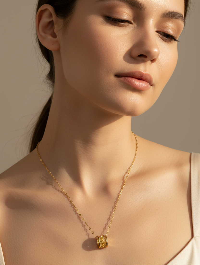 Cylinder Pave Crystal Pendant Necklace – Gold Toned & Tarnish Resistant